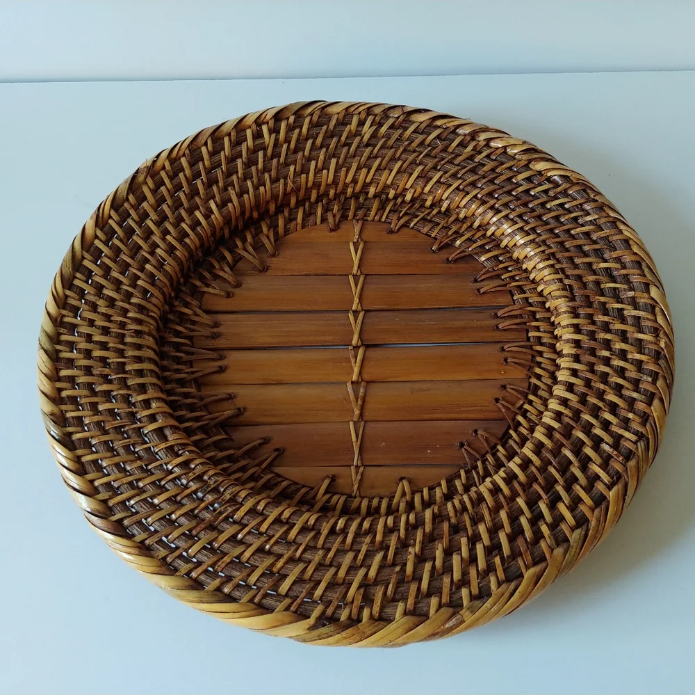Vintage Woven Rattan Charger Decorative Plate Bamboo